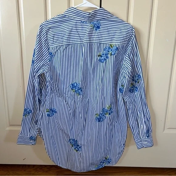 Calvin Klein Floral Embroidered Striped Long Sleeve Button Down Shirt Size Small - Picture 9 of 15